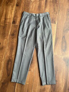 Pazoni Gray textured weave Pleated 100% Wool Dress Pants office italian